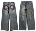 Men's washed-out grey wide-leg jeans with straight cut and mid-waist fit