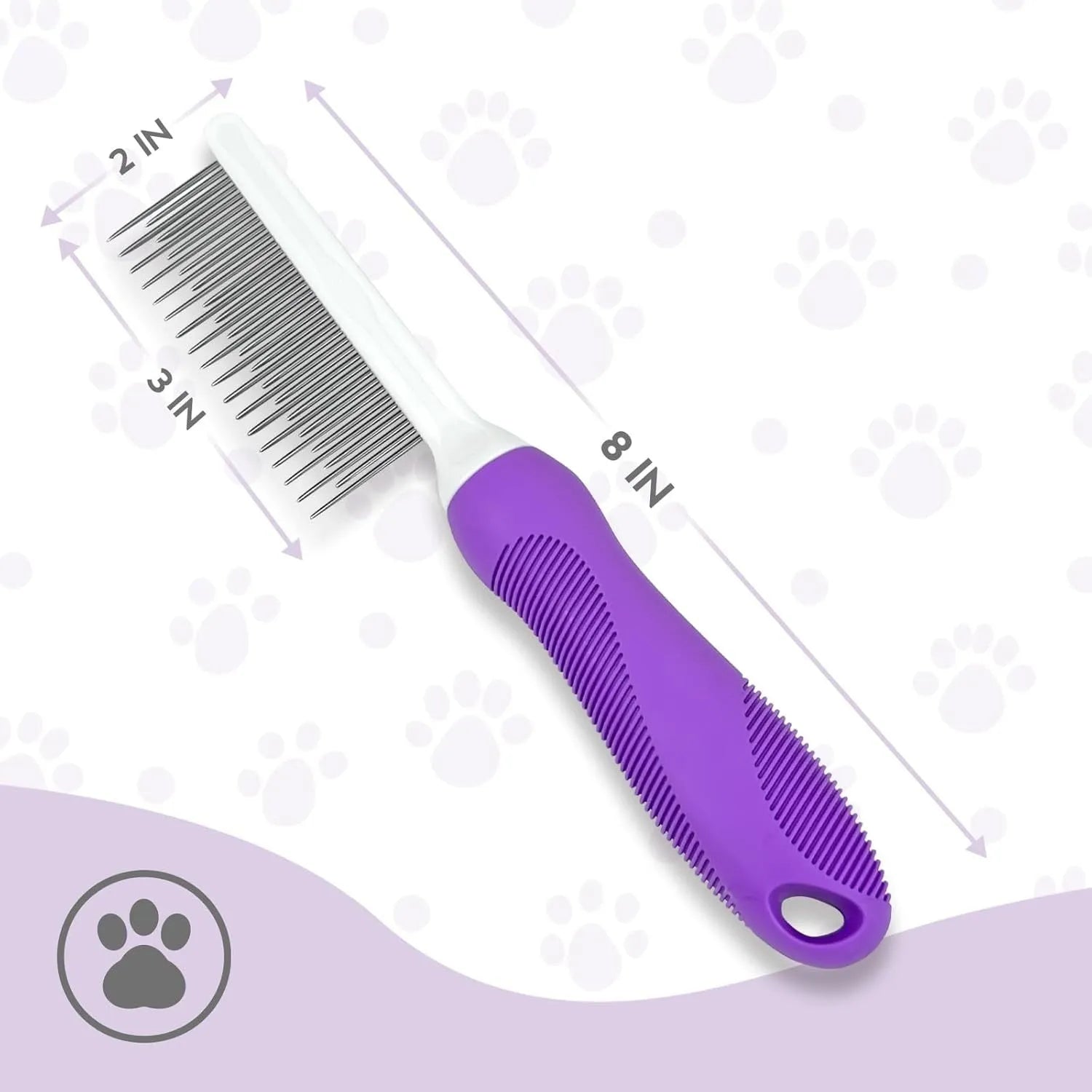 Purple pet grooming comb with stainless steel teeth for detangling dog and cat fur