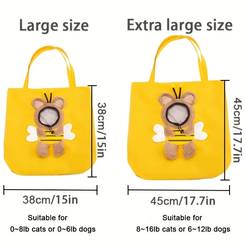 Little Bee Design canvas pet carrier bag with animal pattern and elastic side opening