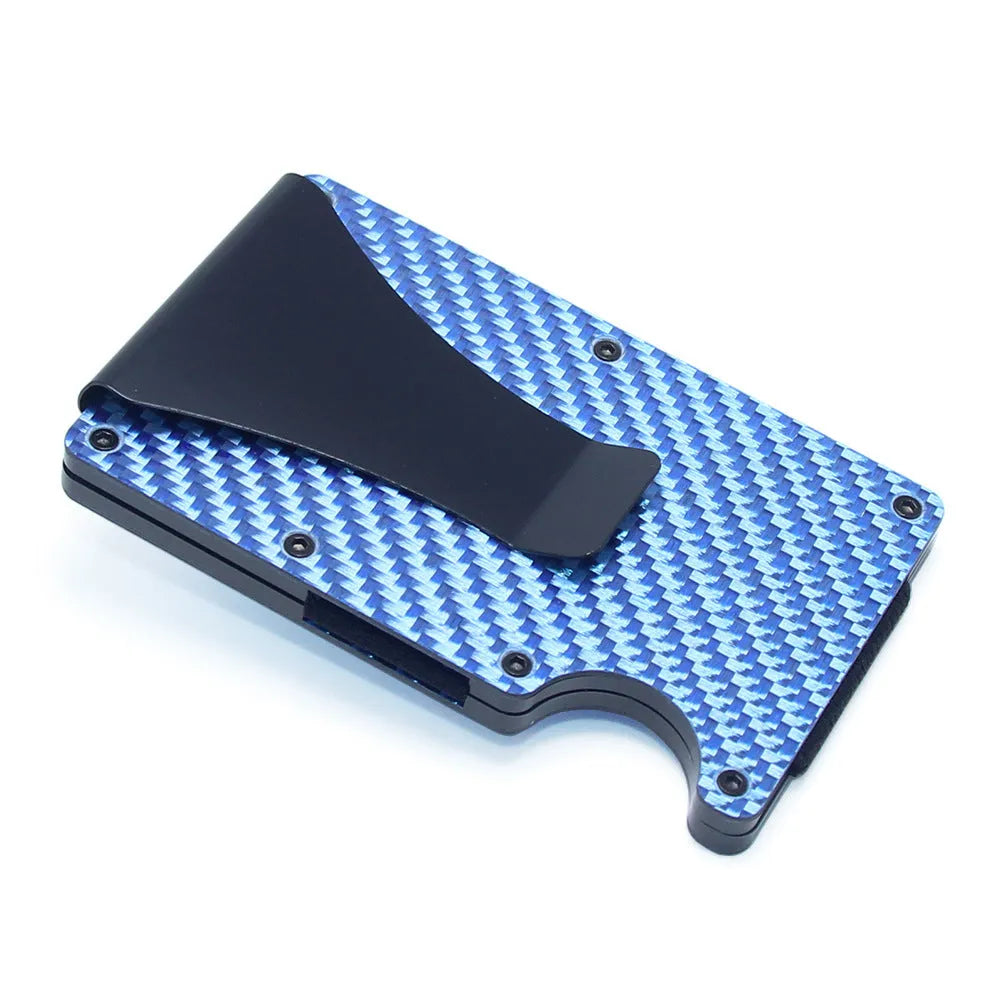 Geometric aluminium and carbon fibre card holder wallet with 8mm thickness for 6-15 cards