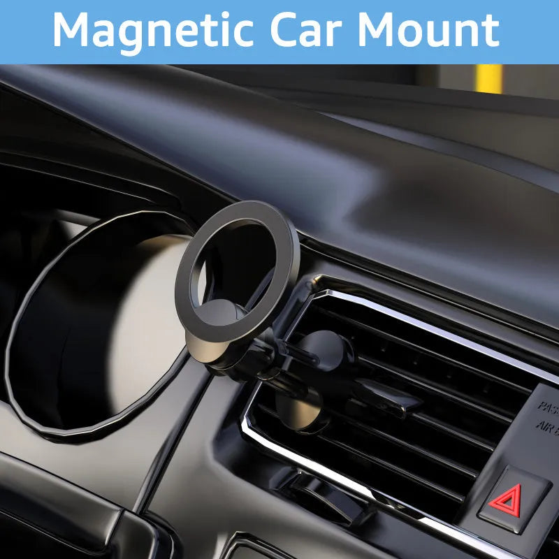 Black magnetic car air vent phone holder with O-ring design for vehicles