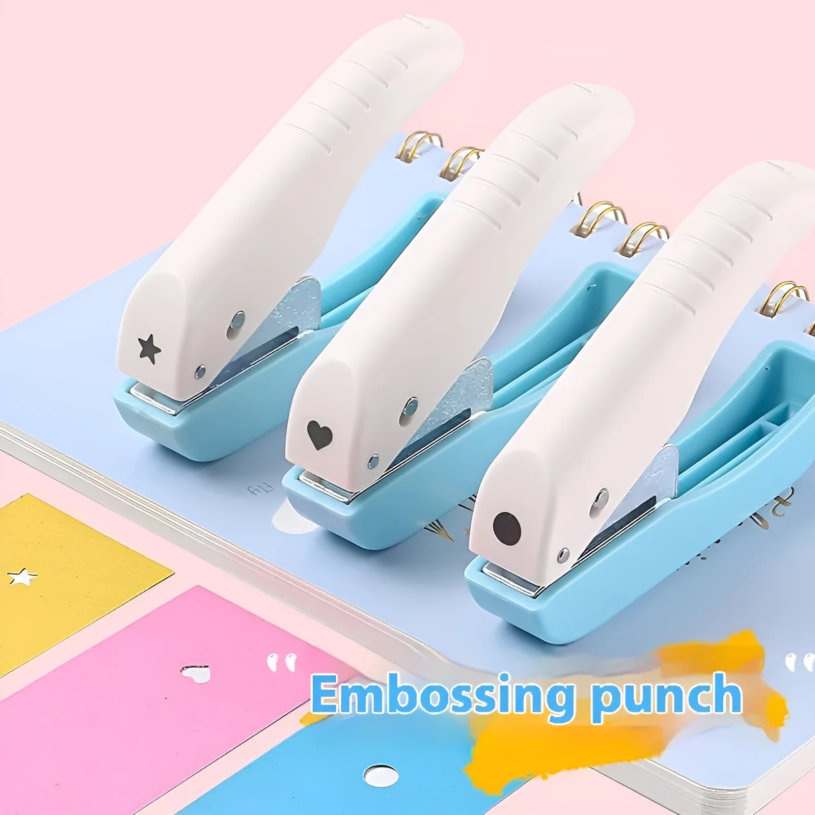 Manual handheld punching machine with dies for love, star, round 4mm, round 6mm, and a 4mm small embossed pattern.