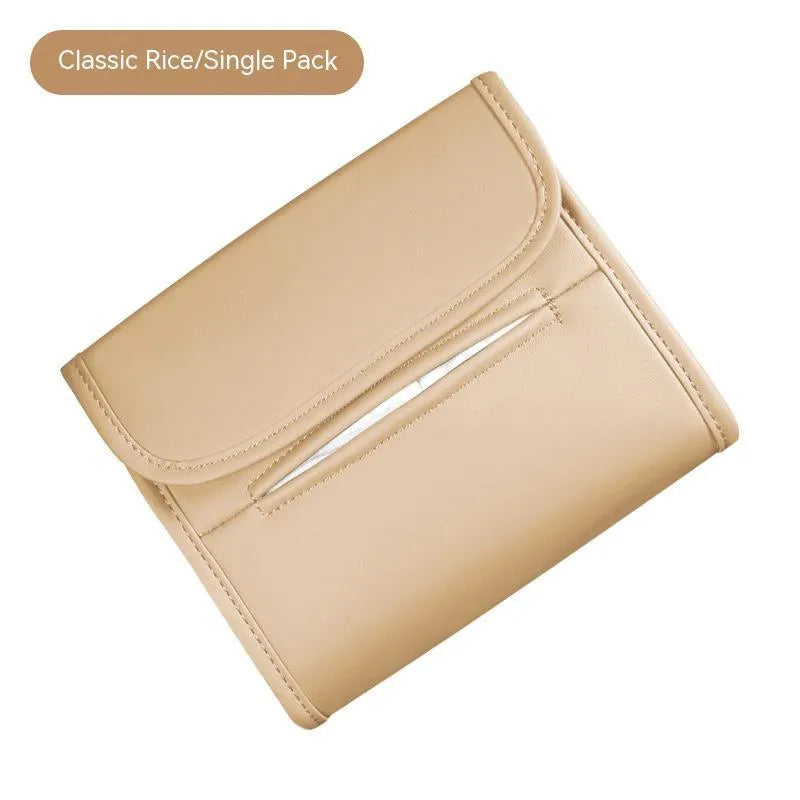 Leather car tissue box holder with elastic band mounting in five colour options