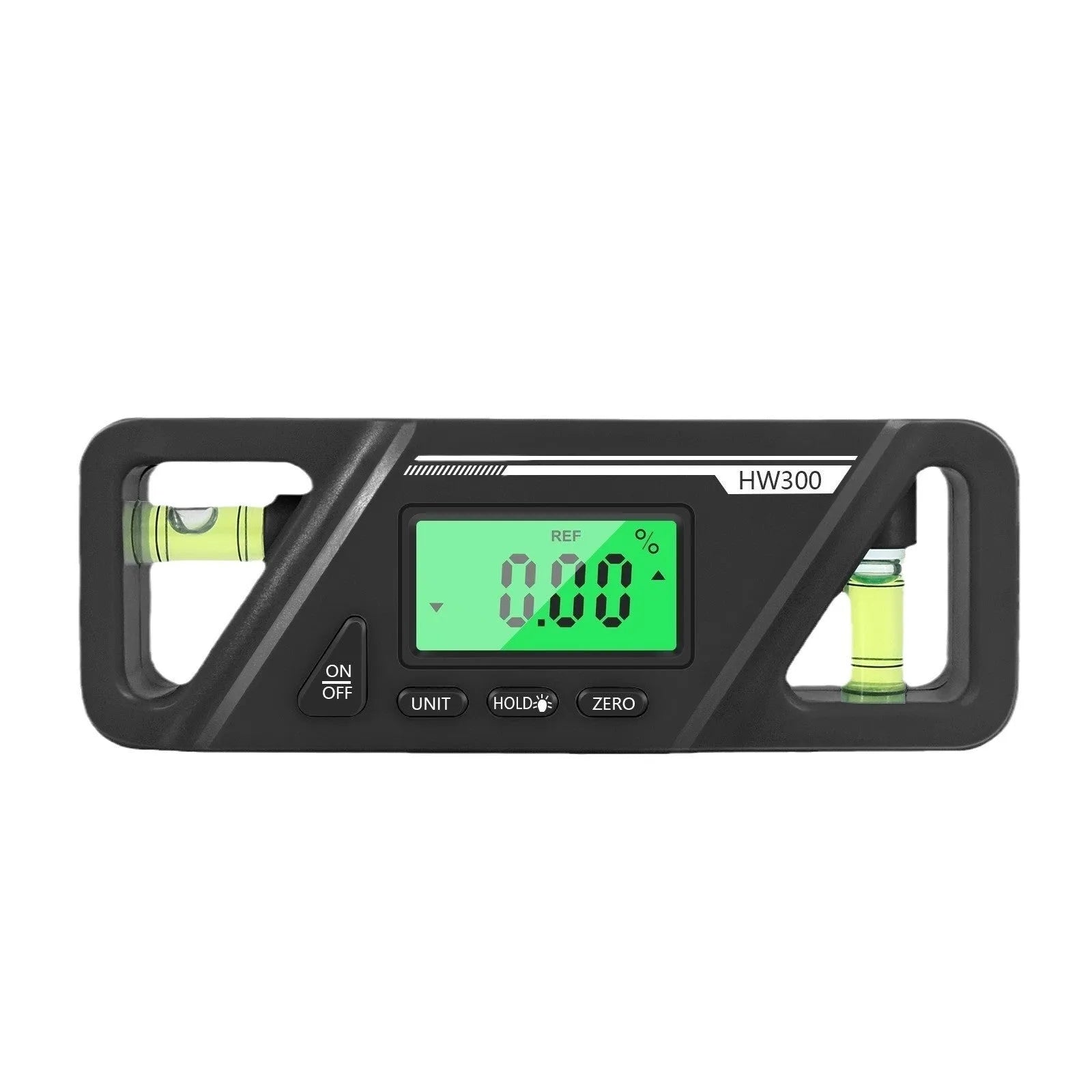 HW300 digital magnetic inclinometer level meter showing angle on display.
