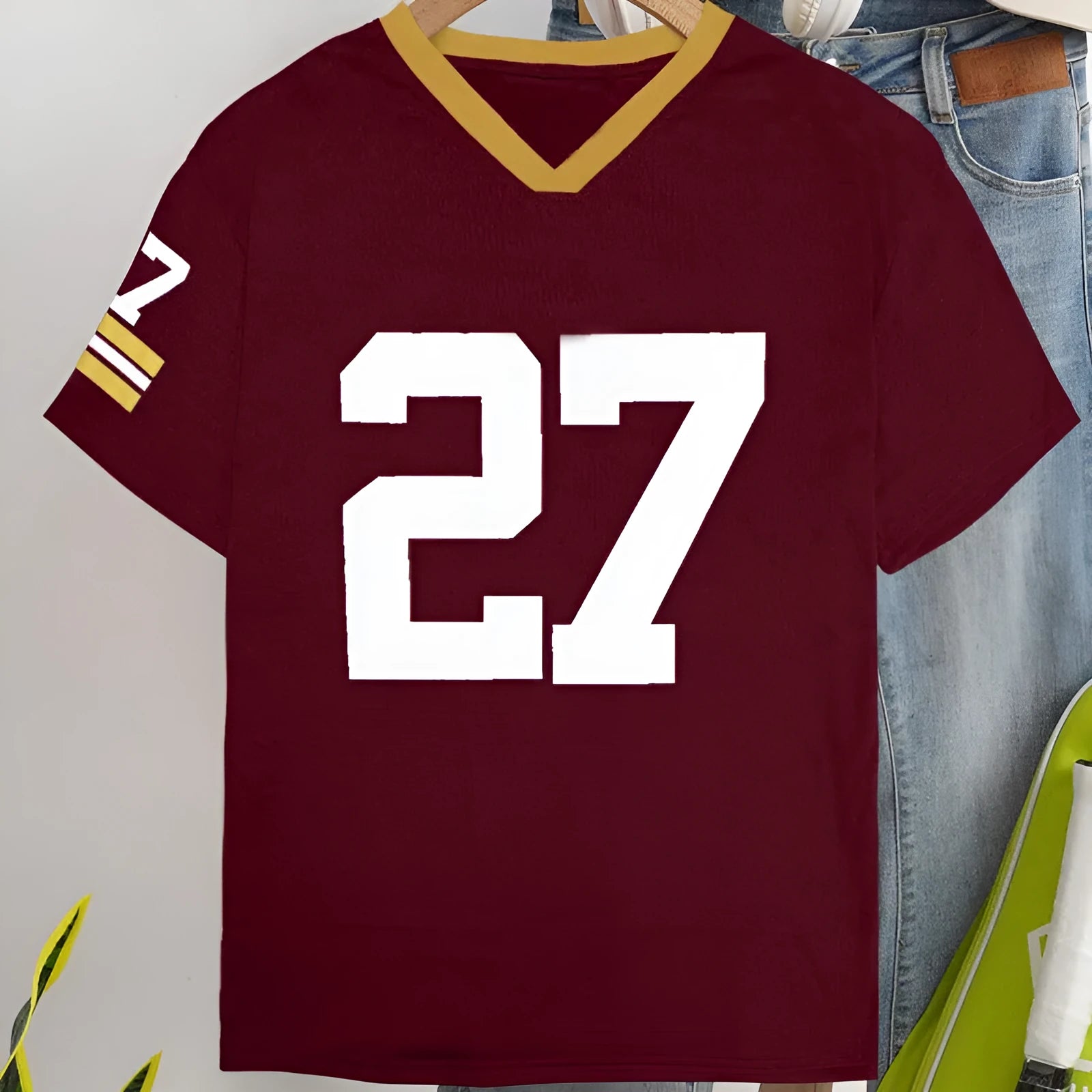 Men's loose fit cotton T-shirt with contrasting coloured digital letter print on the front