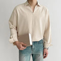 Men's loose lapel casual shirt in polyester blend available in multiple colours