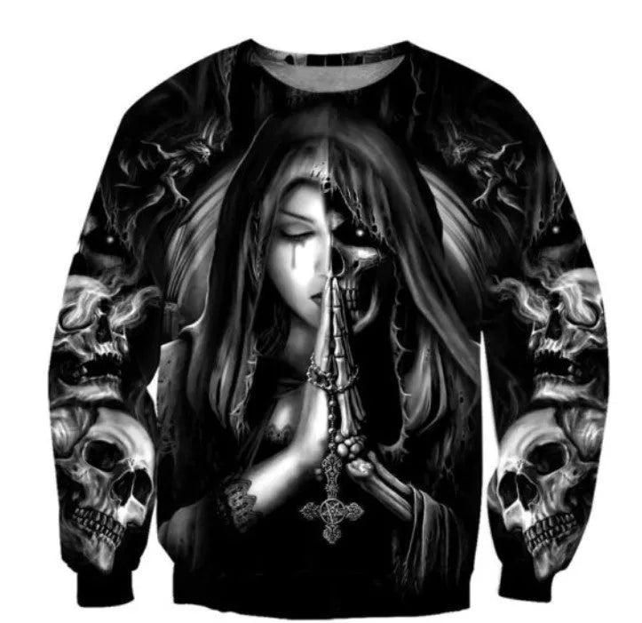Halloween skull anime 3D hooded sweatshirt in casual style with long sleeves
