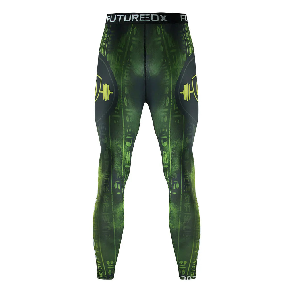 Man wearing a slim fit, long sleeve ZF016 printing style sports suit for running and fitness activities.