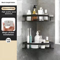 Black double-layer triangle toilet bath storage rack with punch-free installation.
