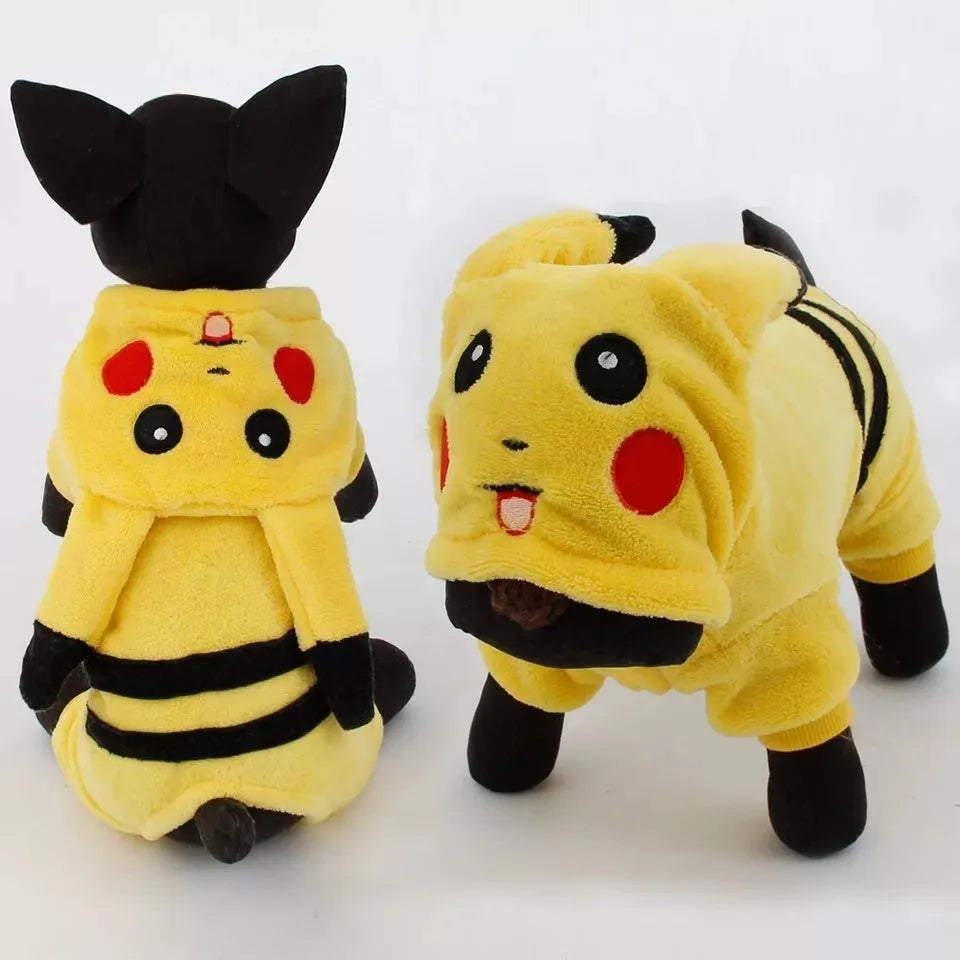 Fleece cat coat with hoodie for autumn winter pet clothing in cartoon cosplay design