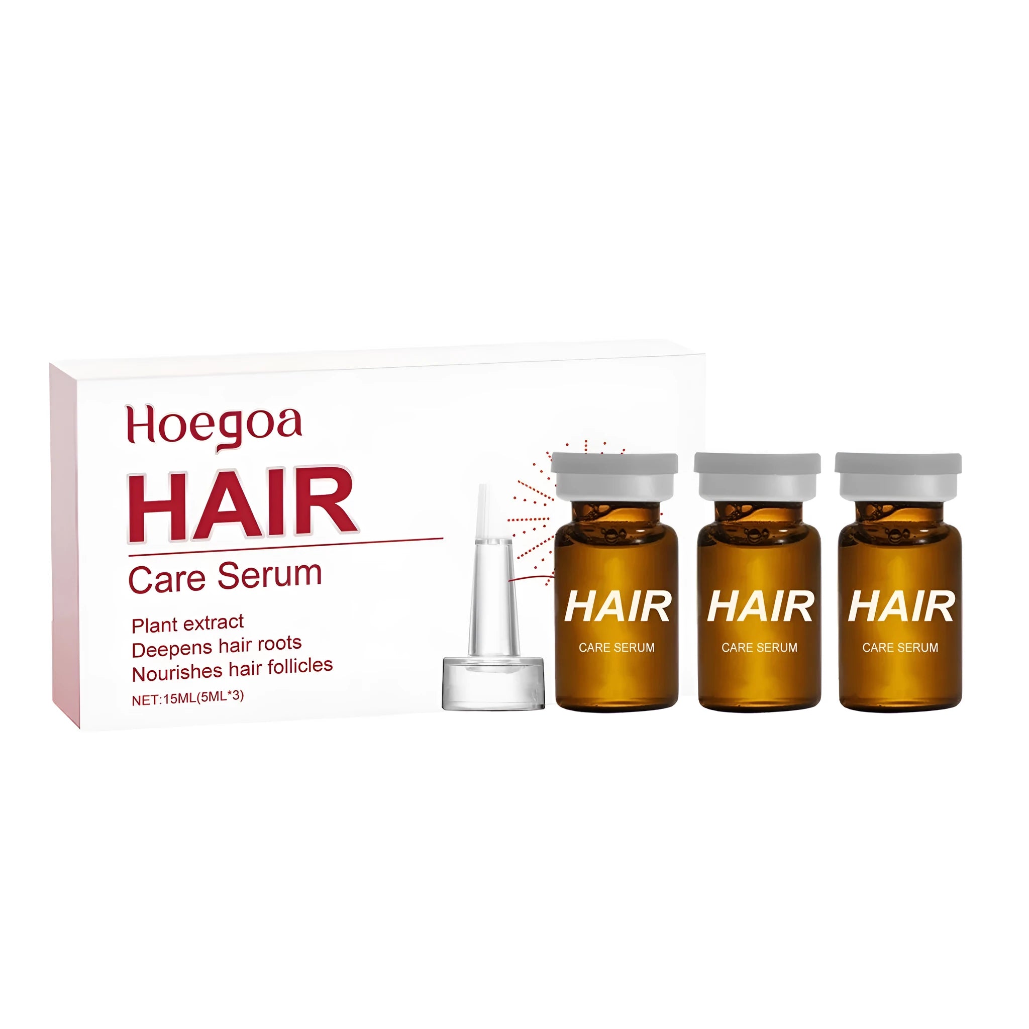 Three small 5ml bottles of clear hair root liquid with a dropper, labelled as a scalp treatment with botanical oils.