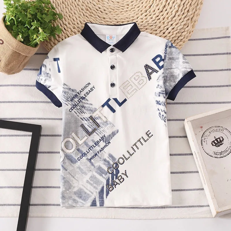 Boys short sleeve cotton shirt with lapel collar in solid colours for children aged 3-8