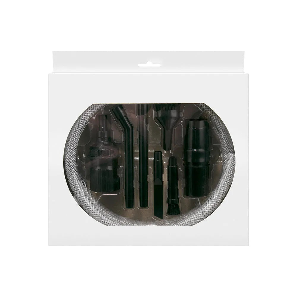 Eight-piece vacuum cleaner attachment set for auxiliary dust collection in small spaces