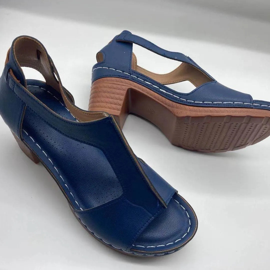 Plus size women's peep toe wedge sandals with open toe buckle Roman style in six colour options