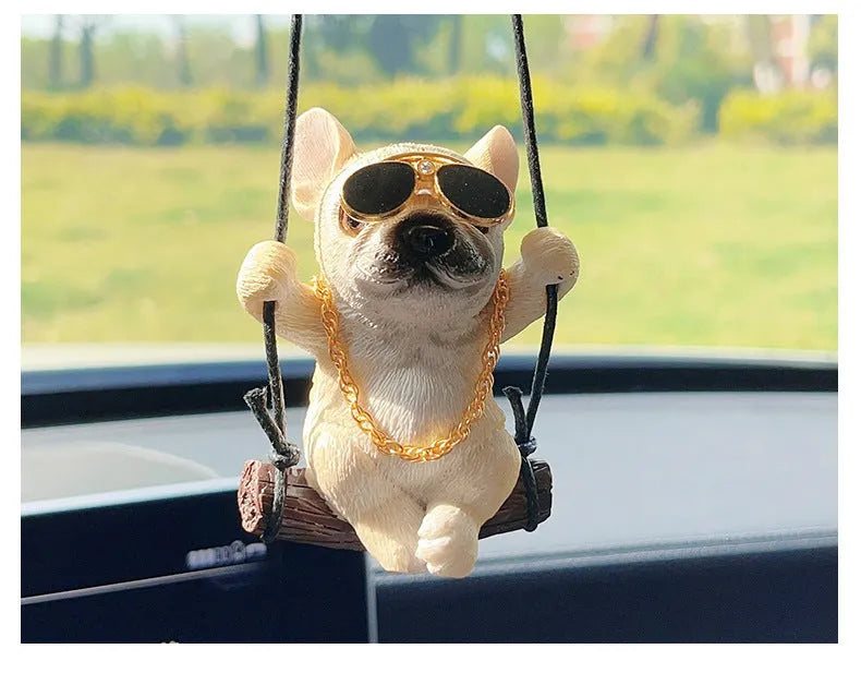 Resin bulldog cartoon car pendant ornament for rearview mirror in multiple colour options