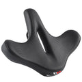 Black leather bicycle seat cushion with polyurethane foam padding for shock absorption