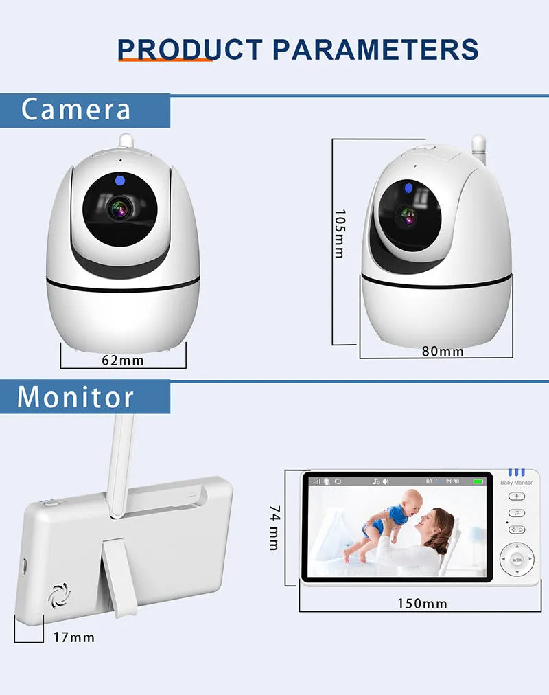 White HD wireless baby monitor with a 5-inch screen on a table.