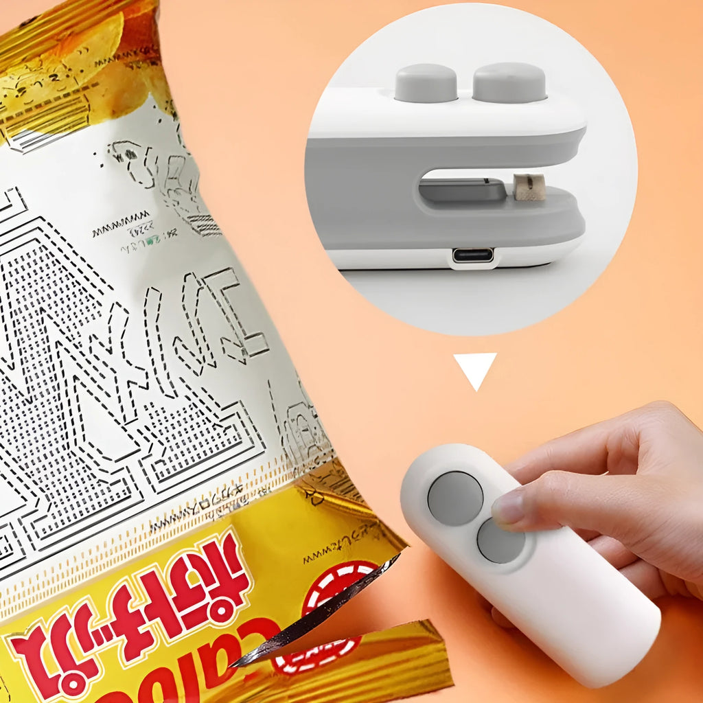 White portable handheld heat sealer with magnetic back for chip bag sealing