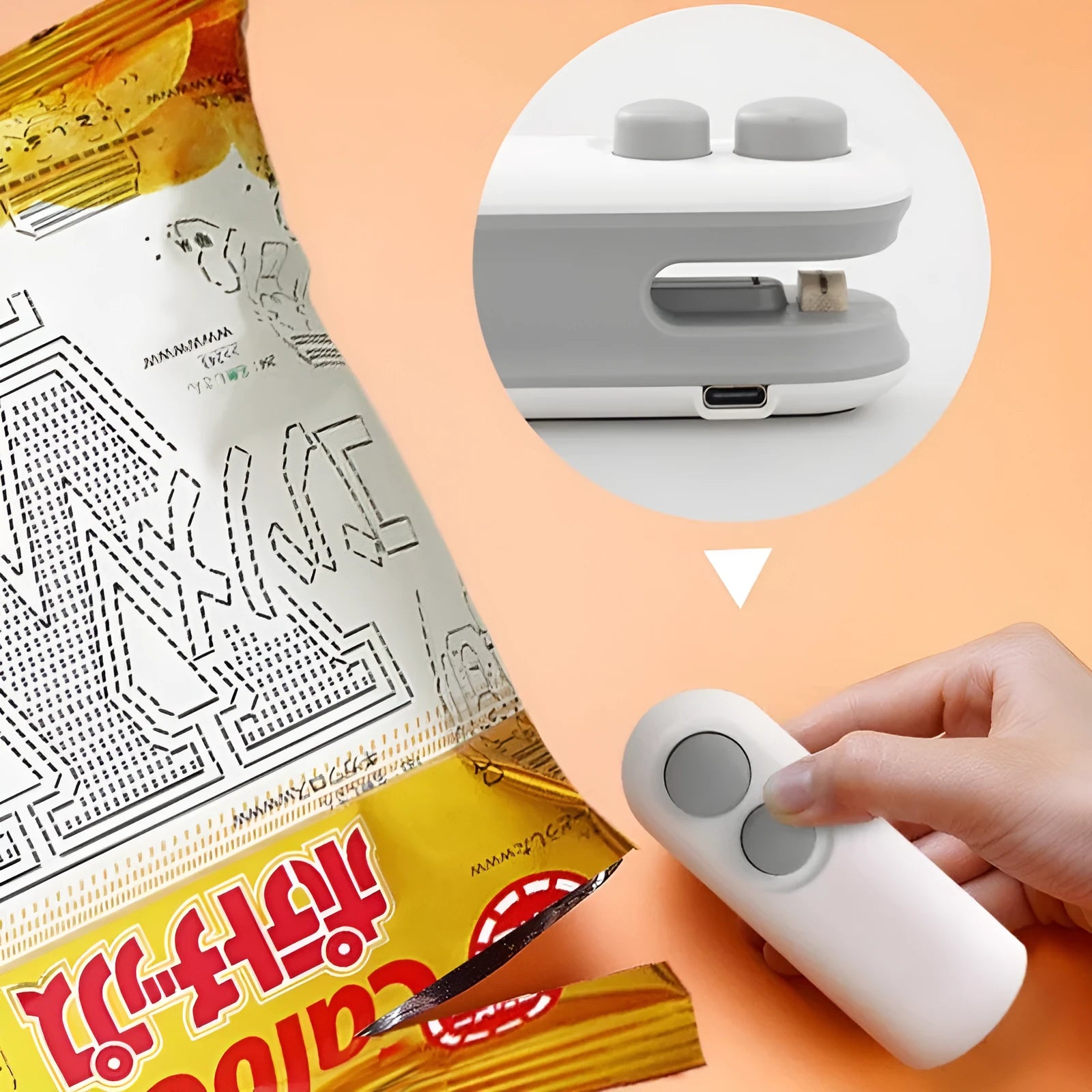 White portable handheld heat sealer with magnetic back for chip bag sealing