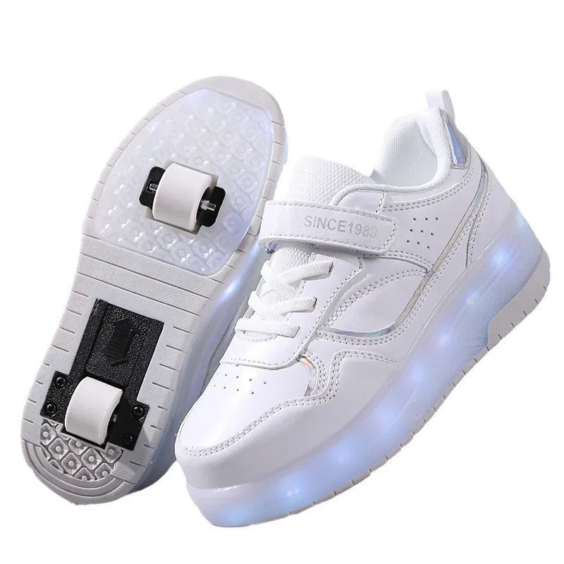 Children's charging flash rollerskates with LED lights in pink colour