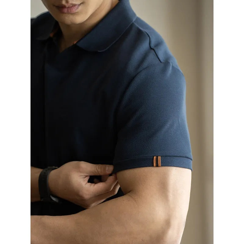 Men's blue cotton polyester blend short sleeve polo shirt American-style regular fit