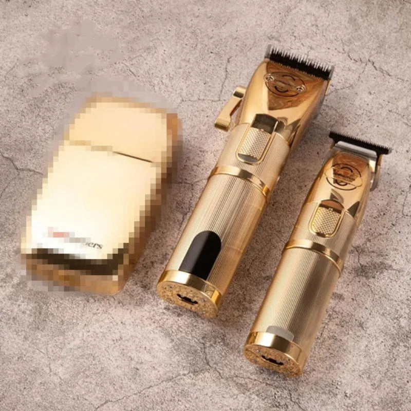 Gold cordless hair clipper with dual charging system and 25W motor