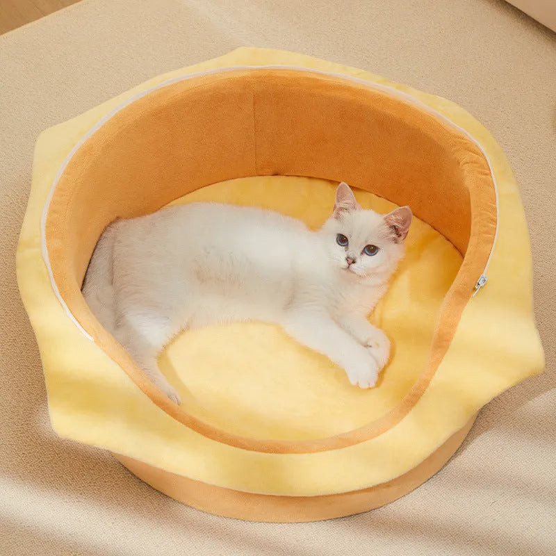 A medium-sized, disassemblable cat kennel with a soft interior base, shown in an enclosed configuration.