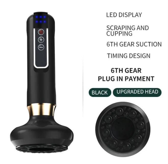 Green electric vacuum cupping massager with USB charger and instruction manual