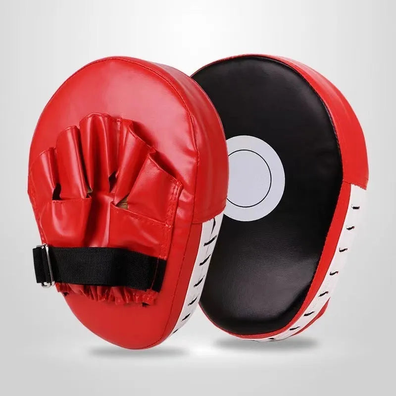 Boxing punch mitts and hand targets for Muay Thai training in curved and flat styles with multiple colour options