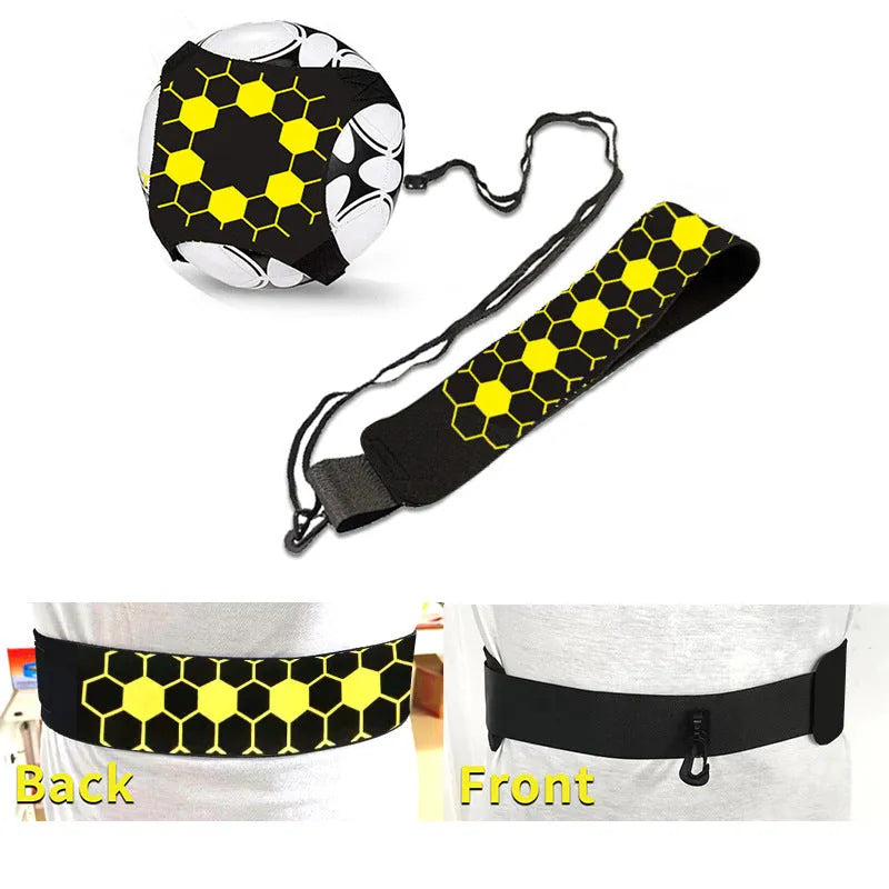 Neoprene football juggling training belt showing five-corner geometric design in blue colour