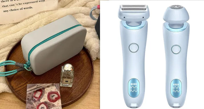 2-in-1 USB rechargeable electric shaver for women with square and round heads, pink colour, for whole body hair removal