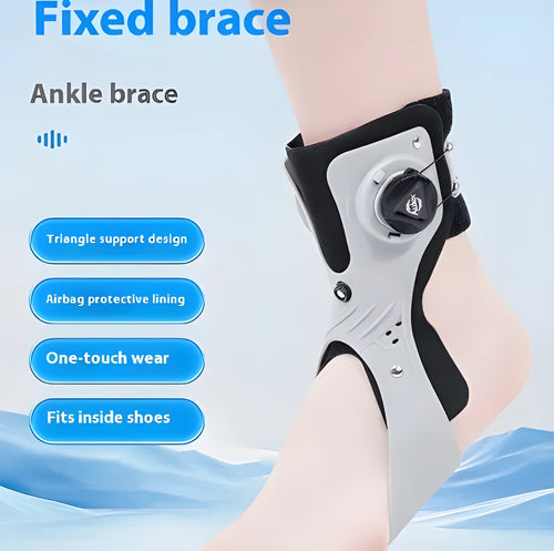 Adjustable airbag button ankle support brace in grey and black colours with left and right sizing options