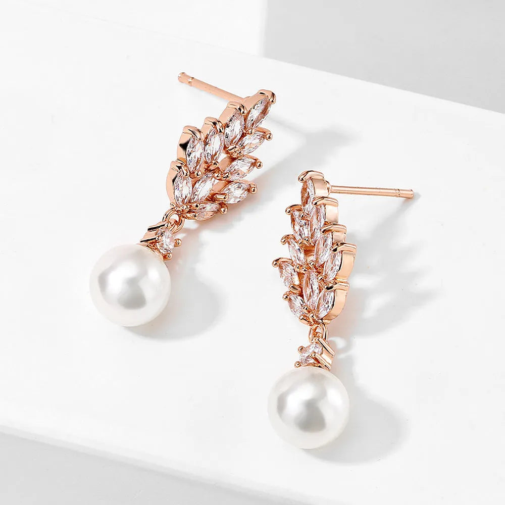Geometric floral earrings with micro inlaid zircon in gold, platinum, or rose gold plated finish