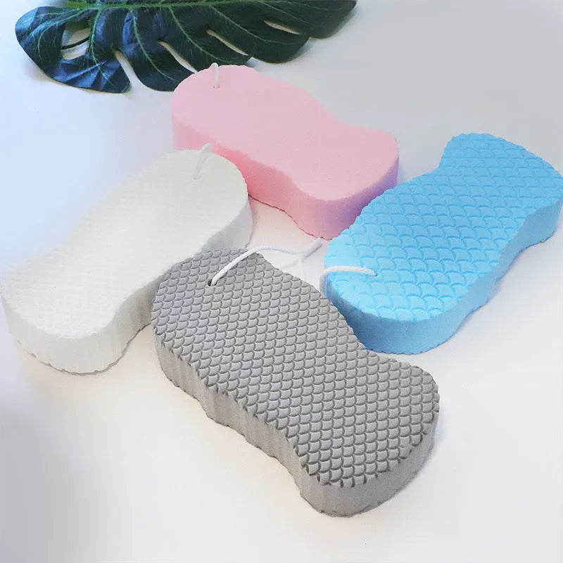 3D fish scale pattern bath sponge for body exfoliation in multiple colour options