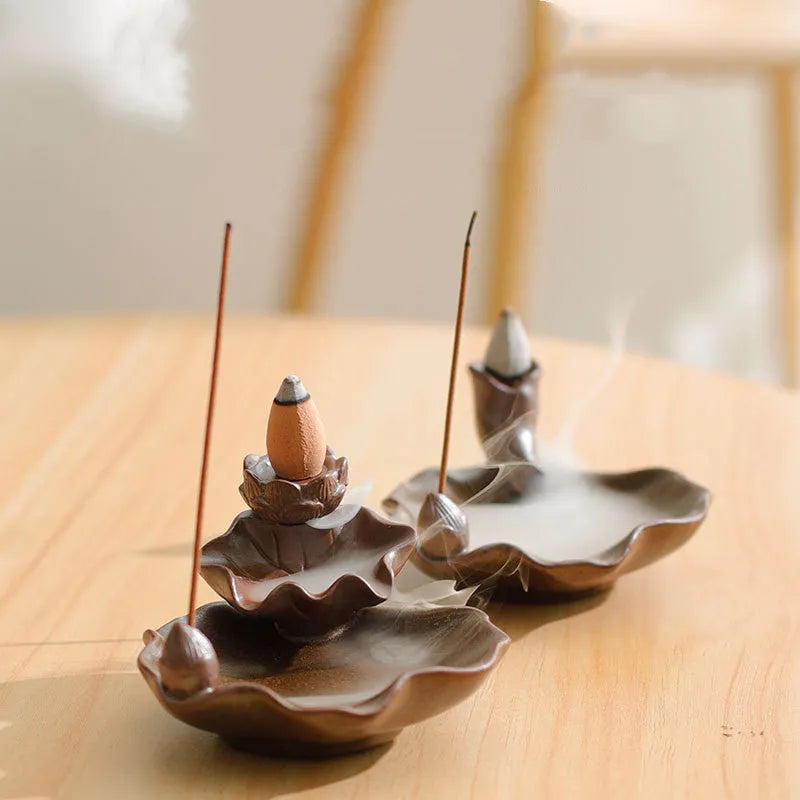 Ceramic reverse flow incense burner with Ge Kiln glazed patterns