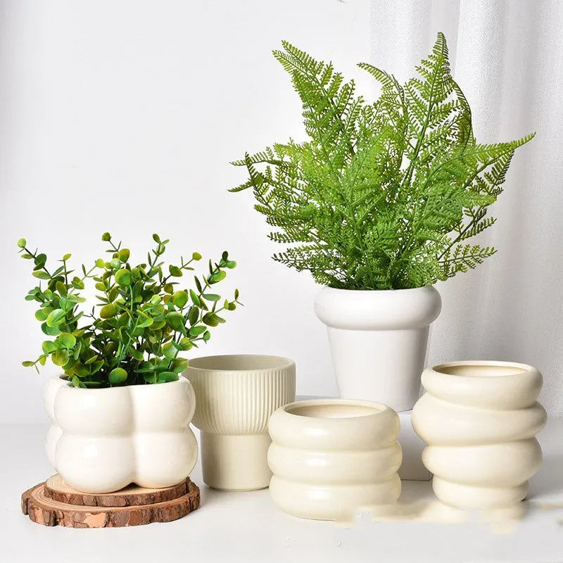 Roman column matte yellow ceramic flowerpot with breathable self-absorbent properties
