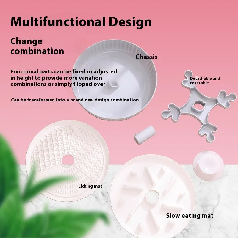 Pet feeding bowl with rotating slow food mat and anti-choke silicone pad in multiple colour options