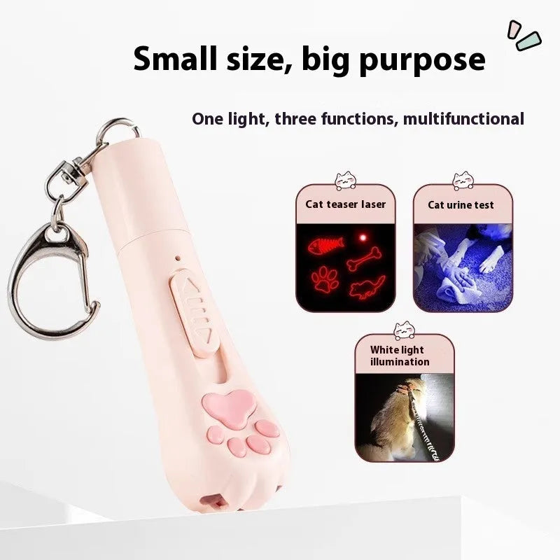 Cat teaser toy with self-moving head and LED light in pink, cream, or blue colours