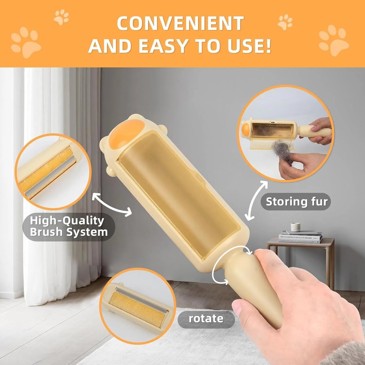 Blue reusable pet hair remover tool with self-cleaning base for furniture and cars