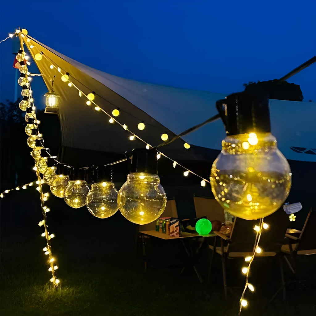 10-metre solar-powered decorative light string with 40 LED bulbs for outdoor festival and garden use