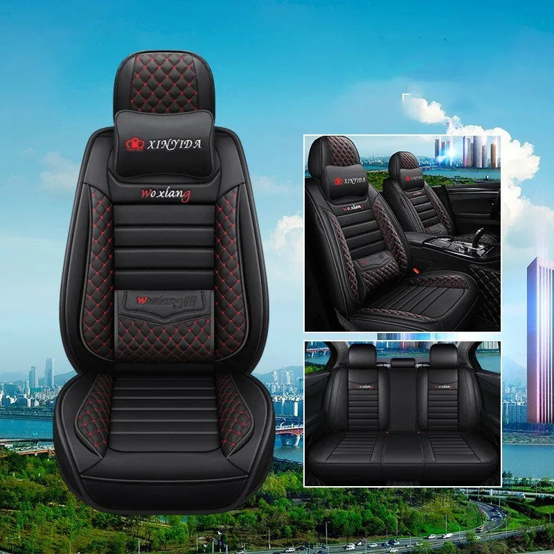 Five-seasons universal car seat cushion with high elastic sponge filler in a red colour.