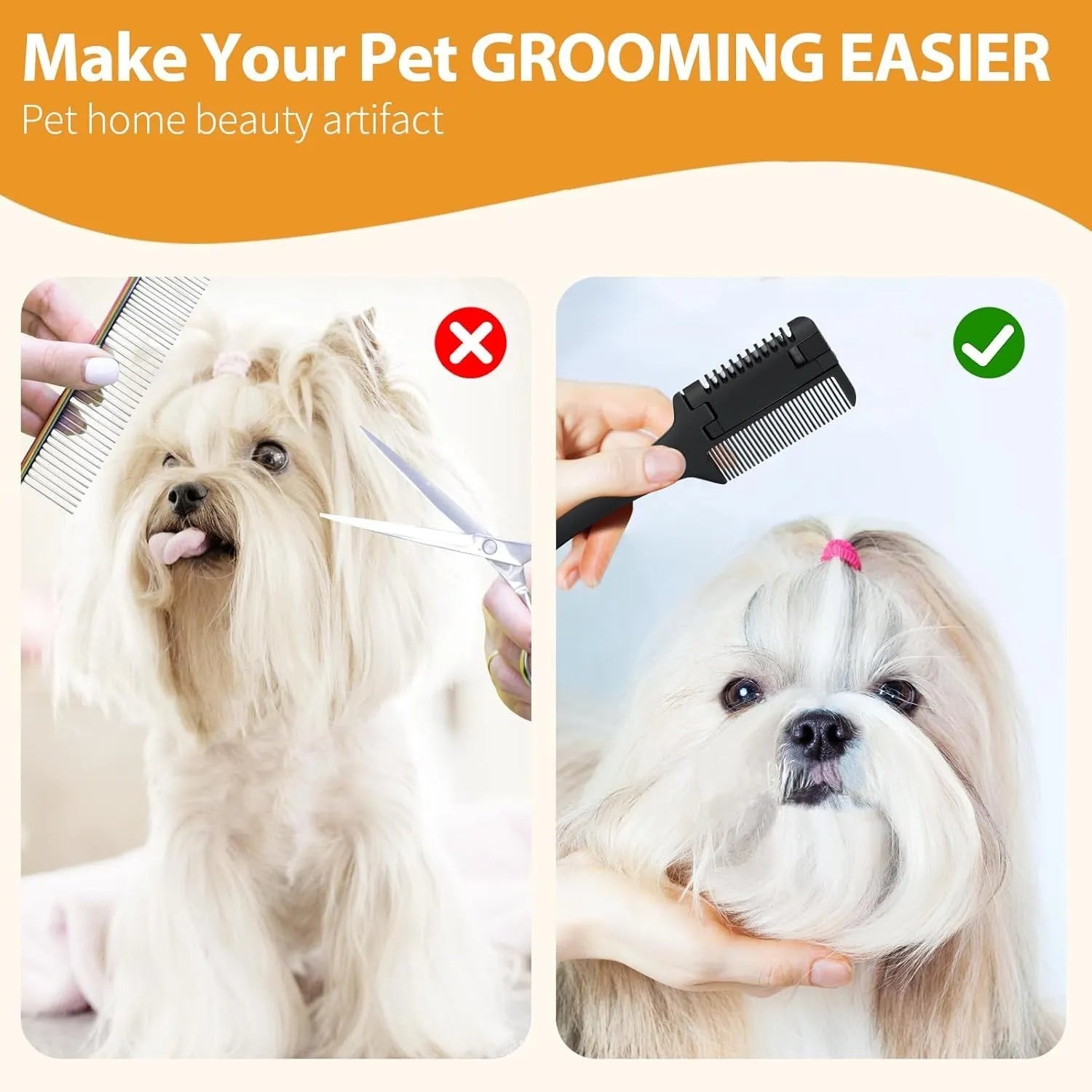 Dog cat razor comb grooming tool with comb teeth and razor blades for detangling and trimming pet hair