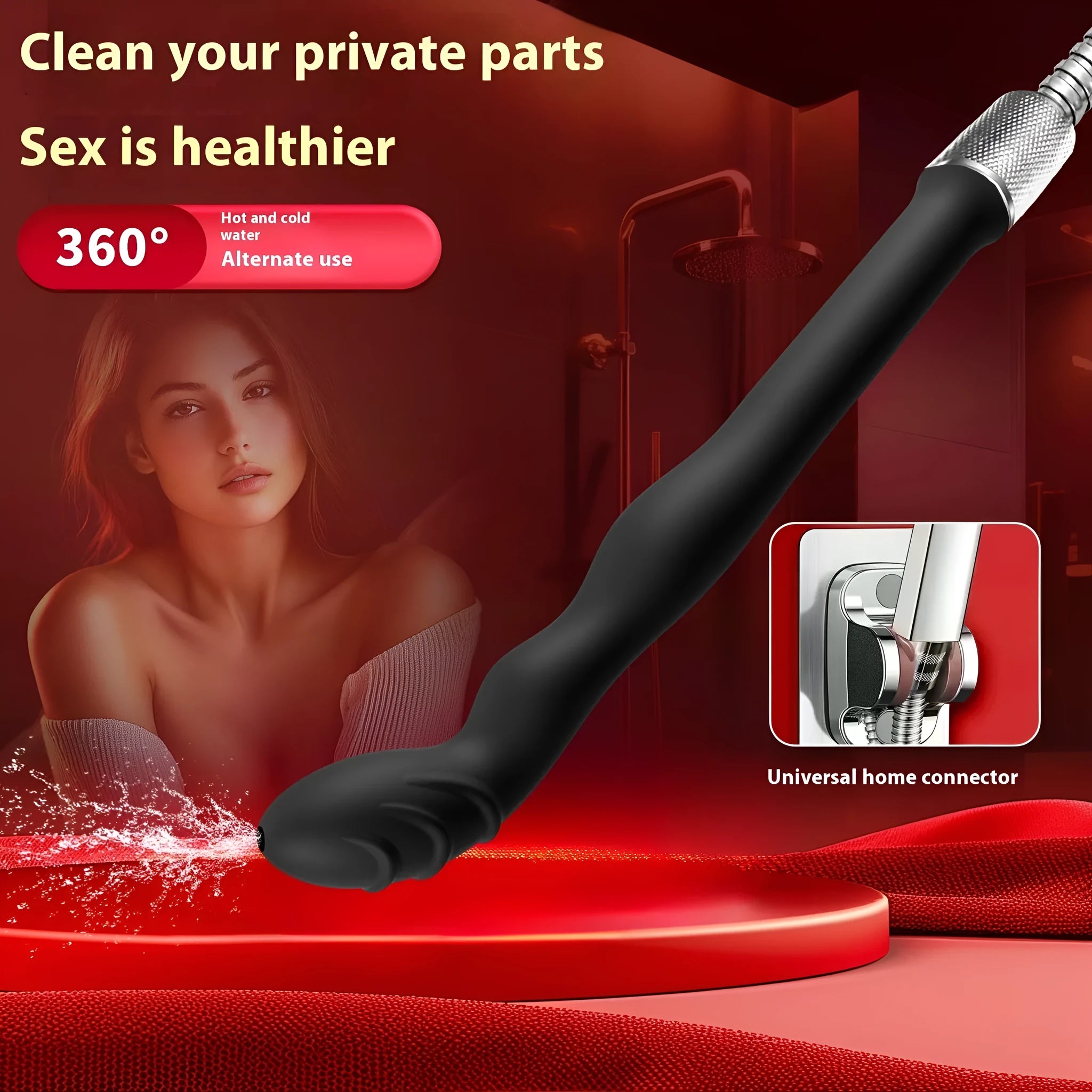 Black silicone hosepipe flusher enema kit for rectal cleaning
