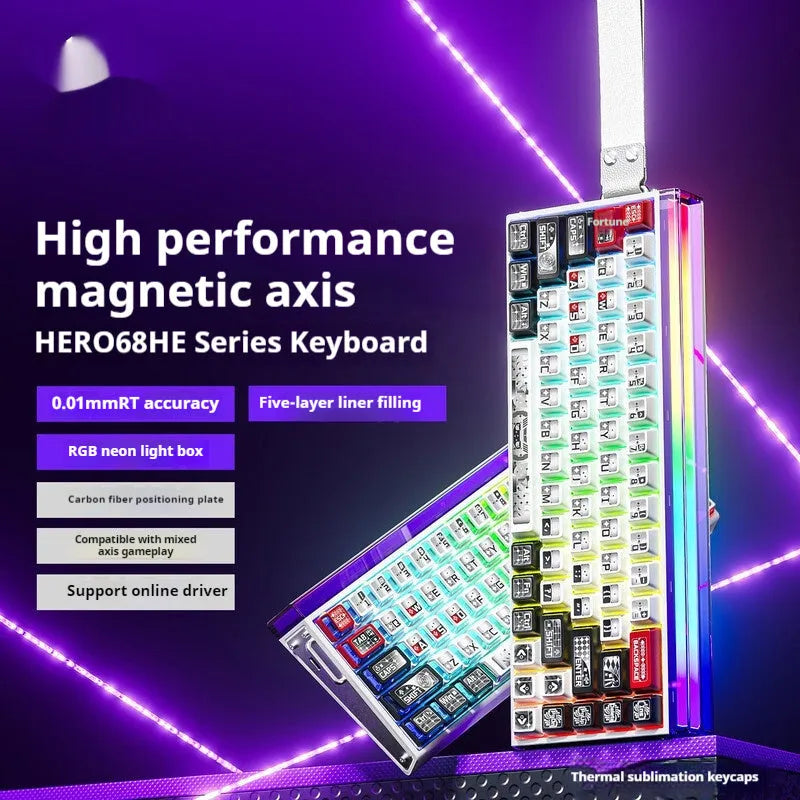 Magnetic axis mechanical keyboard with RGB lighting and engraved side designs