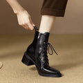 Women's French elegant pointed-toe short tube boots in black or brown with 5.5cm heel