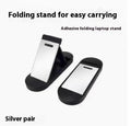 Small silver aluminium foldable computer bracket with 3M adhesive strips for laptop mounting