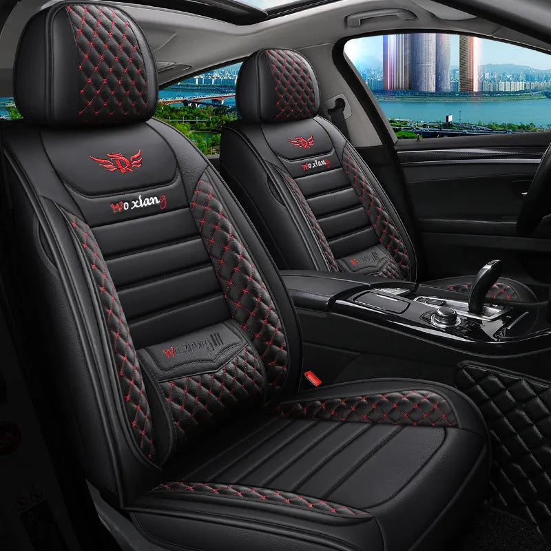Five-seasons universal car seat cushion with high elastic sponge filler in a red colour.