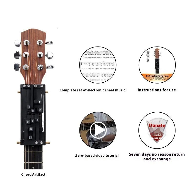 Automatic guitar chord changer device for beginners with black double chord mechanism