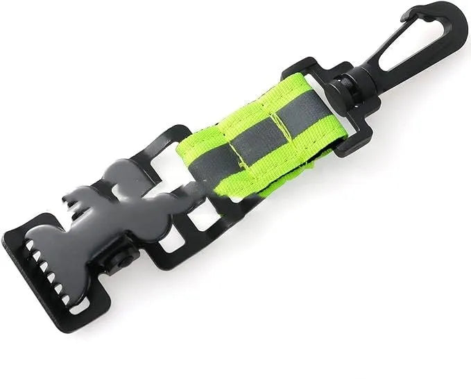 Fluorescent green metal buckle clip for fireman gloves with reflective nylon lining