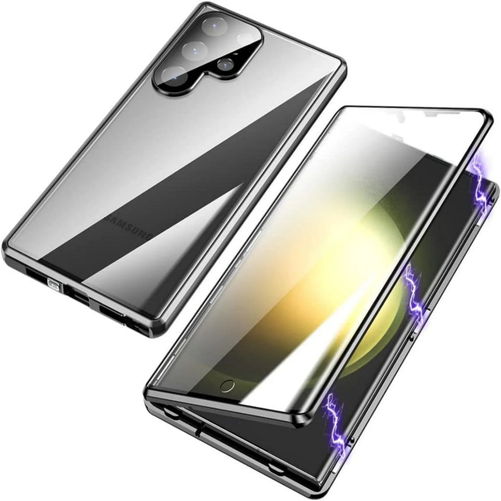 Magnetic King glossy metal HD peep-proof mirror phone case for Samsung S24 and S25 series in aluminium alloy glass